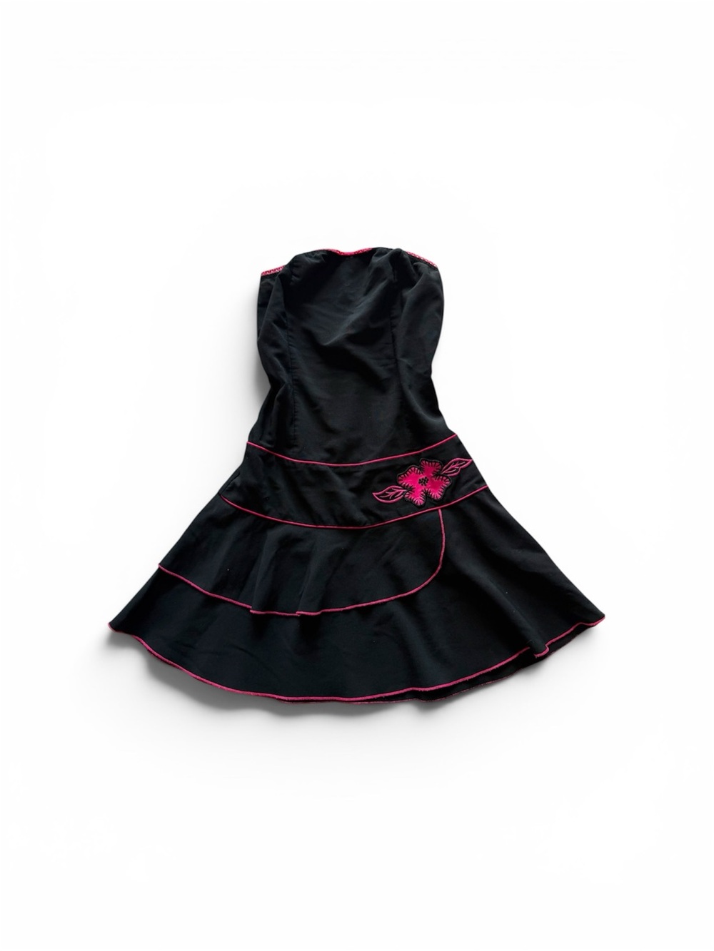True Y2K Vintage Ruby Rox Strapless Black Mini Dress Pink Lace Embroidery 3